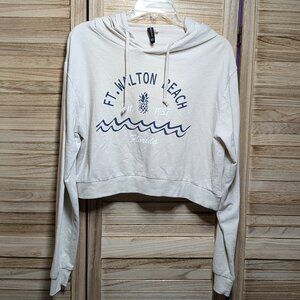 Ft. Walton Beach Florida Cream Cropped Hoodie with Blue Print Size XL